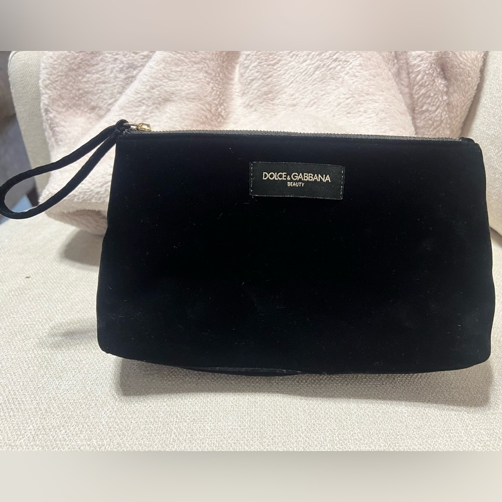 Dolce & Gabbana Black Velvet Wristlet Cosmetic Pouch